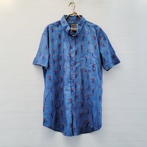 RVLTS Spider Man The Meme Button Down Blue Shirt Mens Size XL Retro Marvel Comic